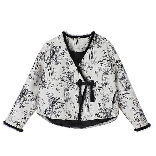 AYM冬季新款时尚气质百搭短款提花夹棉短外套原创女式唐装上衣 商品图4