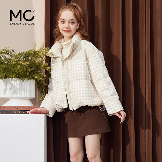 立领小香风千鸟格粗花呢拼接面包服Y3241629 商品图0