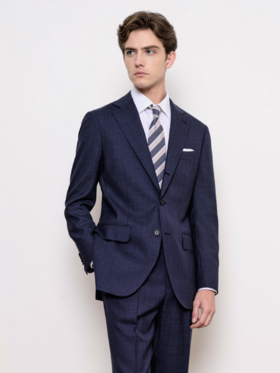 IL CERVO Super 120's 澳洲美丽诺羊毛藏蓝色暗格纹全麻衬套装