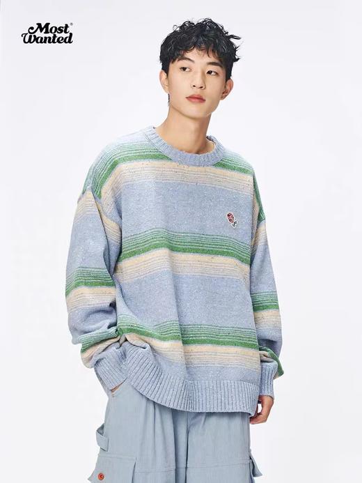 mostwantedlab彩虹/MWL-2334038/小花绣章条纹圆领毛衣 商品图0