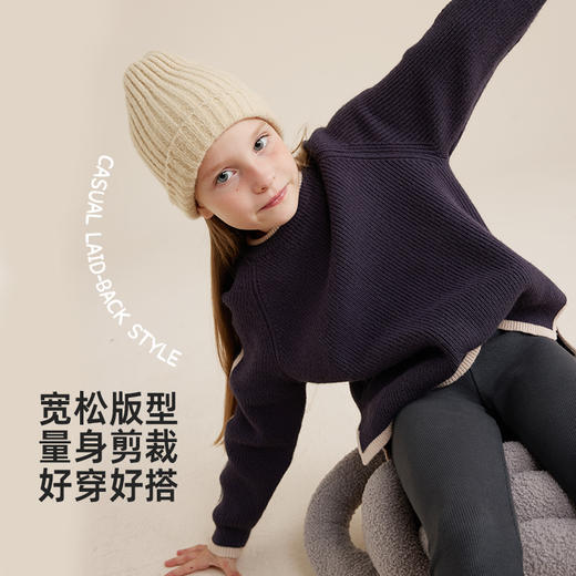 【秋上新】【休闲慵懒复古风】儿童撞色开叉圆领毛衣PQMY2304 商品图3