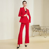IWY/高端红色西装职业女裤套装女总裁年会宴会西服微喇长裤正装气质233042C1+P3 商品缩略图1
