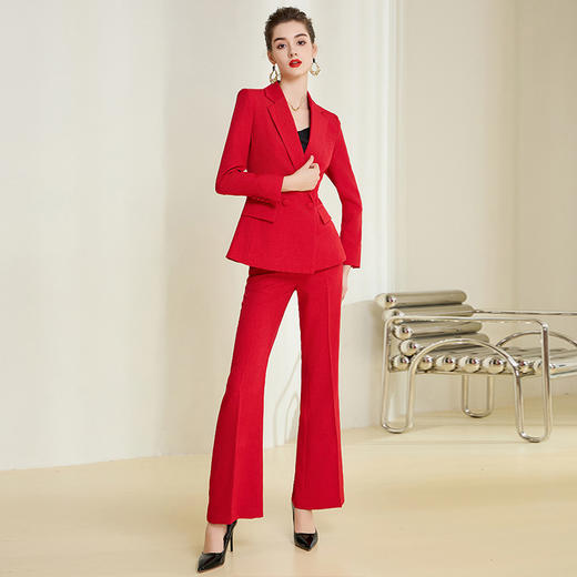 IWY/高端红色西装职业女裤套装女总裁年会宴会西服微喇长裤正装气质233042C1+P3 商品图1