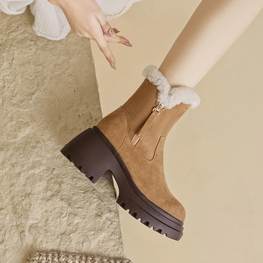 加厚羊毛里雪地靴，圆头牛翻皮绒面保暖短靴ZM-C2335 商品图9