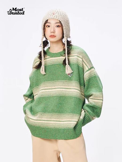 mostwantedlab彩虹/MWL-2334038/小花绣章条纹圆领毛衣 商品图1