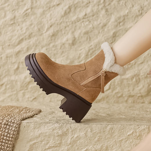 加厚羊毛里雪地靴，圆头牛翻皮绒面保暖短靴ZM-C2335 商品图8