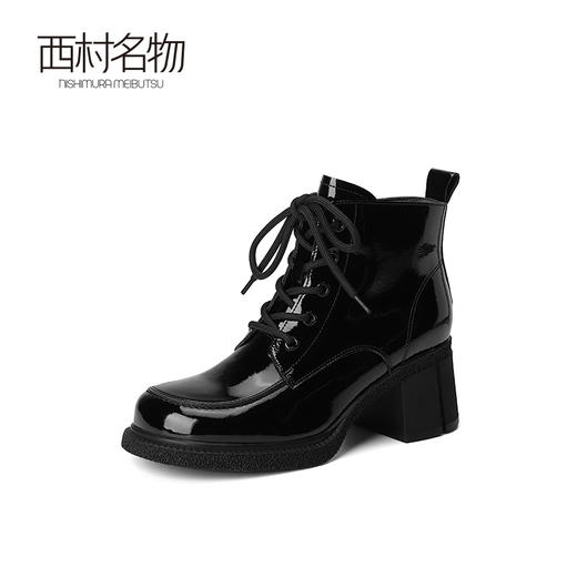 西村名物2023秋冬季新款时尚百搭亮面厚底粗跟短靴马丁靴T23DS46001 商品图1