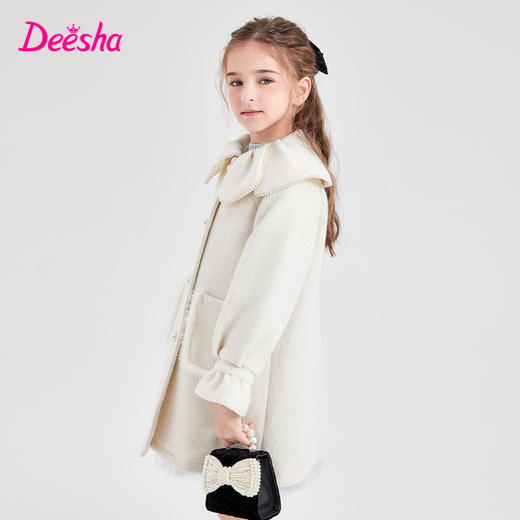 笛莎Deesha 童装女童外套2023冬季新款珍珠花瓣领针织毛呢大衣  商品图1