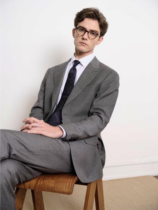 IL CERVO Super 120's 澳洲美丽诺羊毛灰色鸟眼纹全麻衬套装 商品图0