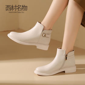西村名物2023秋冬季新款裸靴平底切尔西女靴增高平稳短靴T23DS45971