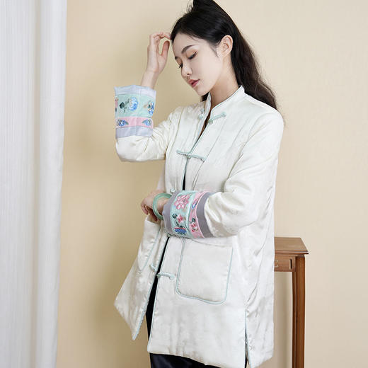 改良旗袍复古小立领盘扣，中国风刺绣中长外套棉服唐装OG-9578 商品图1