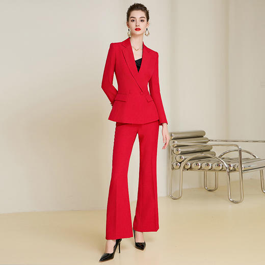 IWY/高端红色西装职业女裤套装女总裁年会宴会西服微喇长裤正装气质233042C1+P3 商品图2