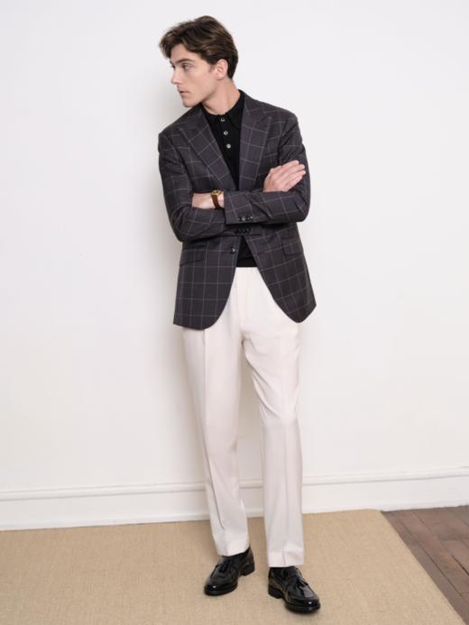 IL CERVO Super 120's 澳洲美丽诺羊毛灰色格纹全麻衬套装 商品图2