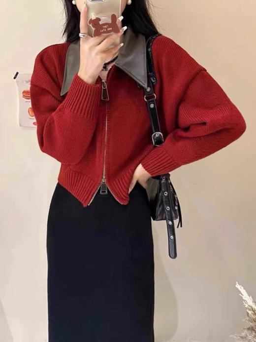 皮翻领开衫 商品图2