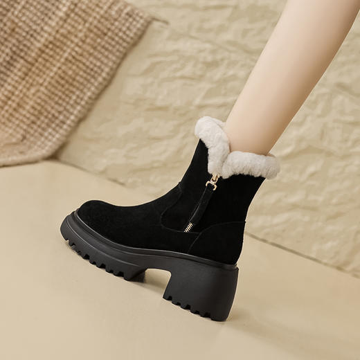加厚羊毛里雪地靴，圆头牛翻皮绒面保暖短靴ZM-C2335 商品图1