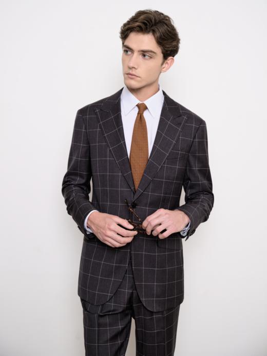 IL CERVO Super 120's 澳洲美丽诺羊毛灰色格纹全麻衬套装 商品图0