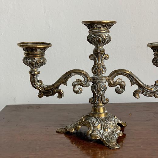 意大利古董纯铜雕花三头烛台AU290 商品图0