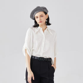 谜底宽松落肩衬衫女2023夏季新款时尚前短后长亲肤衬衣235MC6092