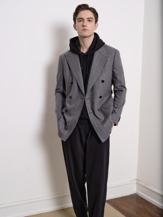 IL CERVO Super 120's 澳洲美丽诺羊毛灰色条纹法兰绒全麻衬套装 商品图3