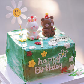 方形手绘小熊蛋糕S121