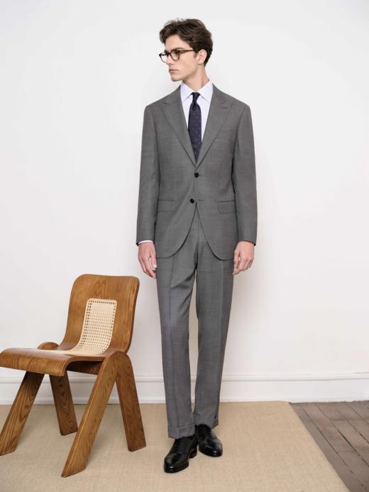 IL CERVO Super 120's 澳洲美丽诺羊毛灰色鸟眼纹全麻衬套装 商品图1