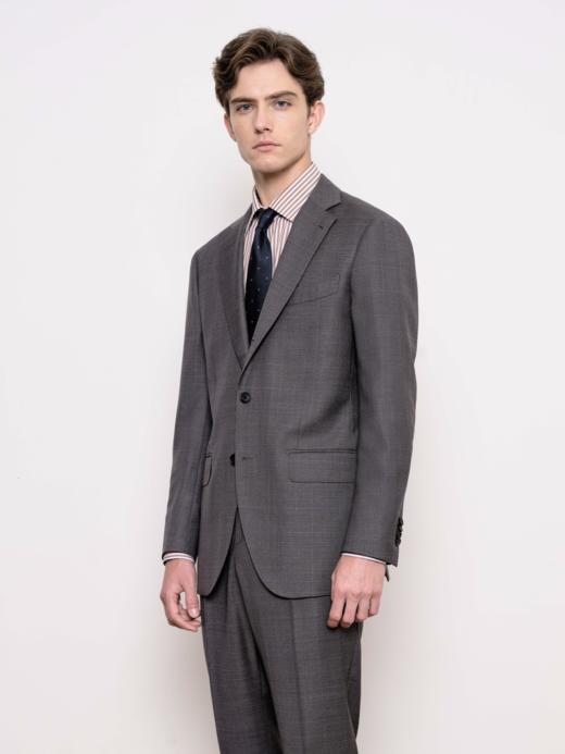 IL CERVO Super 120's 澳洲美丽诺羊毛灰色格纹全麻衬套装 商品图0