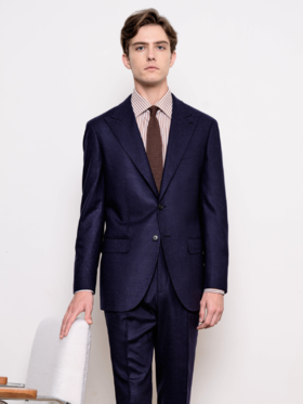 IL CERVO Super 120's 澳洲美丽诺羊毛藏蓝色法兰绒全麻衬套装