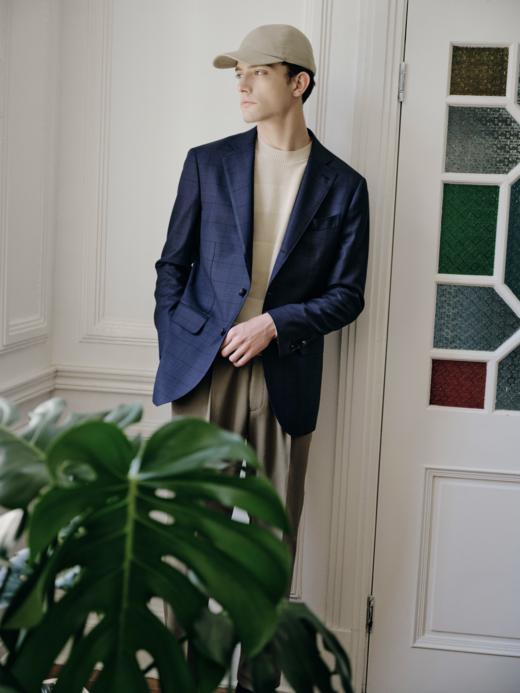 IL CERVO Super 120's 澳洲美丽诺羊毛藏蓝色格纹全麻衬套装 商品图3