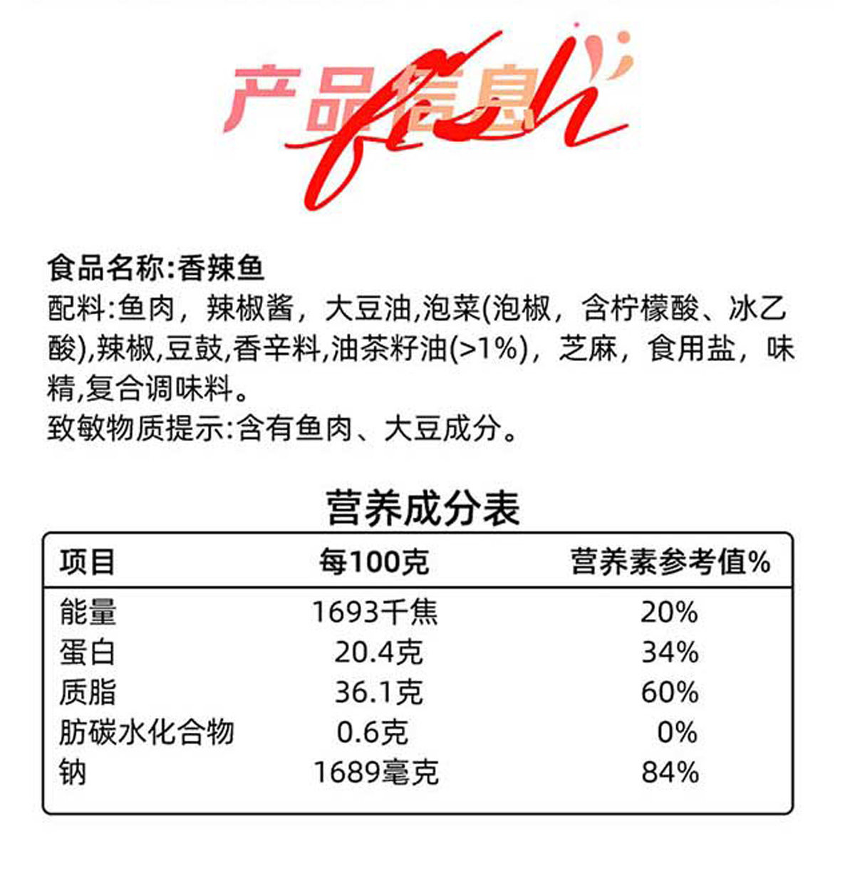 100克鱼营养成分表图片