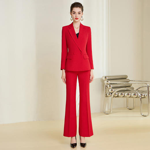 IWY/高端红色西装职业女裤套装女总裁年会宴会西服微喇长裤正装气质233042C1+P3 商品图0