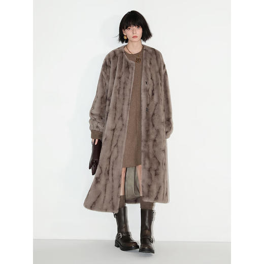 COCOBELLA老钱风环保皮草大衣裸领奢华气质长款毛绒外套WL605 商品图1