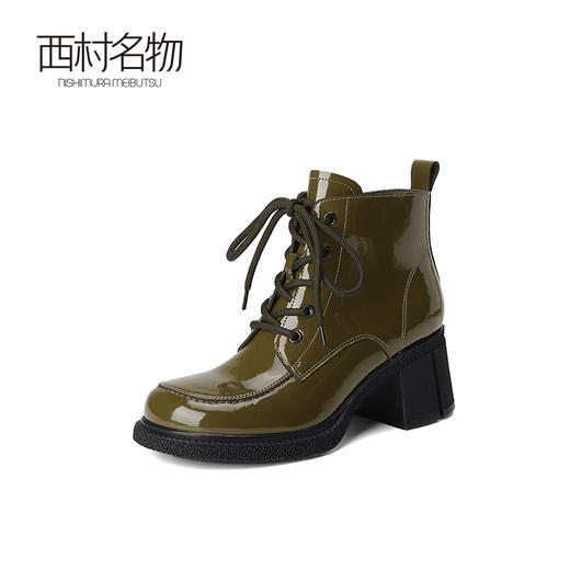 西村名物2023秋冬季新款时尚百搭亮面厚底粗跟短靴马丁靴T23DS46001 商品图2