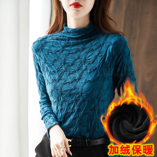 "雀说 堆堆领轻奢打底衫女加绒加厚秋冬季内搭外穿女上衣3ZF-MZ9952 " 商品图1