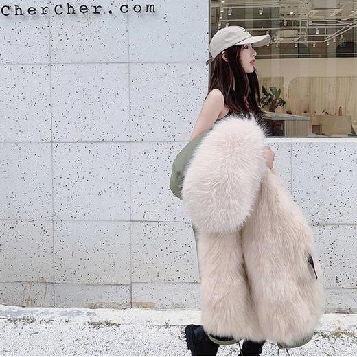 【2023新款】仿狐狸毛加厚仿皮草外套过膝款派克服大衣女中长款冬季棉服 djmf12 商品图1