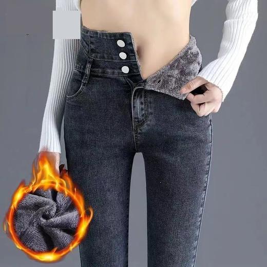 【加绒显瘦】黑色加绒加厚牛仔裤女高腰2023秋冬新款显瘦弹力紧身铅笔小脚裤子 nzk23 商品图2