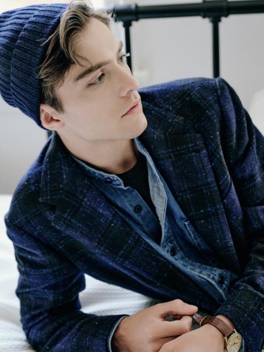 IL CERVO 羊驼绒羊毛马海毛混织藏蓝色暗格纹全麻衬单西 商品图1