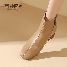 西村名物2023年秋冬季新款真皮软皮低跟百搭靴子切尔西靴T23DS45841