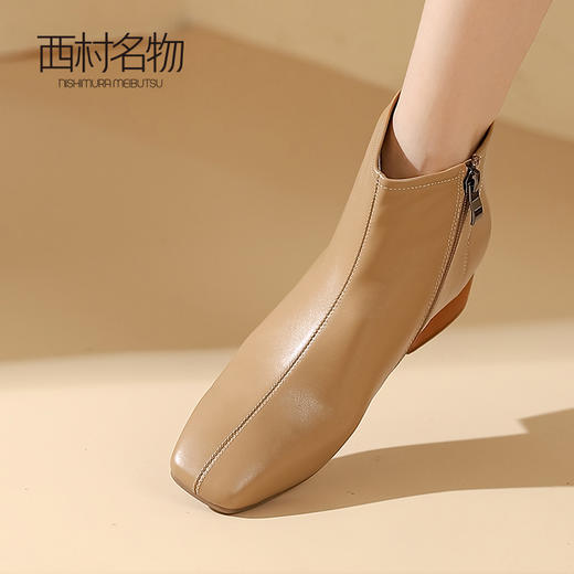 西村名物2023年秋冬季新款真皮软皮低跟百搭靴子切尔西靴T23DS45841 商品图0