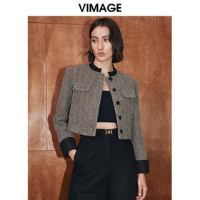 VIMAGE纬漫纪冬季新款经典撞色洋气短款大衣外套V2014611