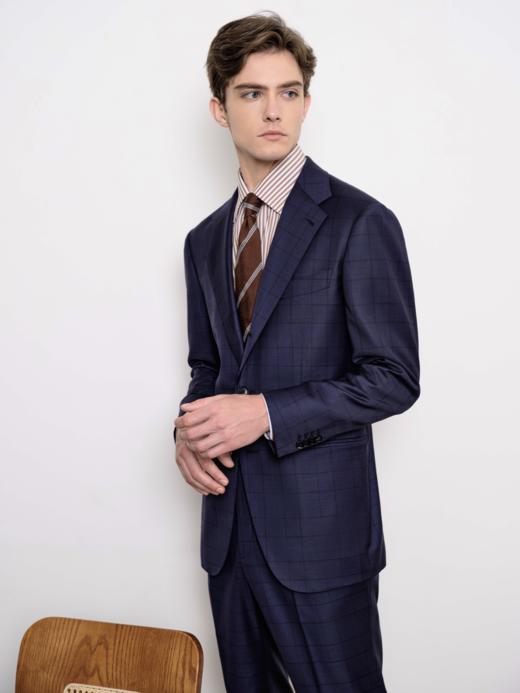 IL CERVO Super 120's 澳洲美丽诺羊毛藏蓝色亲王格全麻衬套装 商品图0