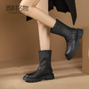 西村名物2023秋冬新款气质复古粗跟扣饰机车靴中筒时装靴女T23DS46191 商品缩略图0