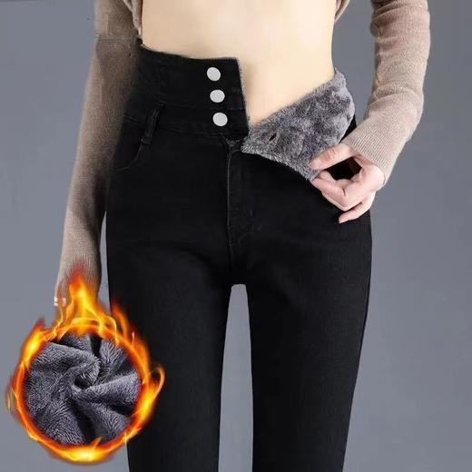 【加绒显瘦】黑色加绒加厚牛仔裤女高腰2023秋冬新款显瘦弹力紧身铅笔小脚裤子 nzk23 商品图0