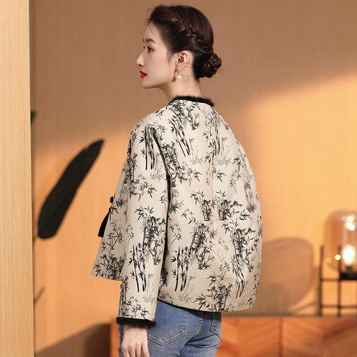 AYM冬季新款时尚气质百搭短款提花夹棉短外套原创女式唐装上衣 商品图1