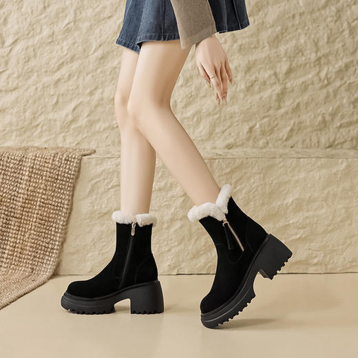 加厚羊毛里雪地靴，圆头牛翻皮绒面保暖短靴ZM-C2335 商品图2