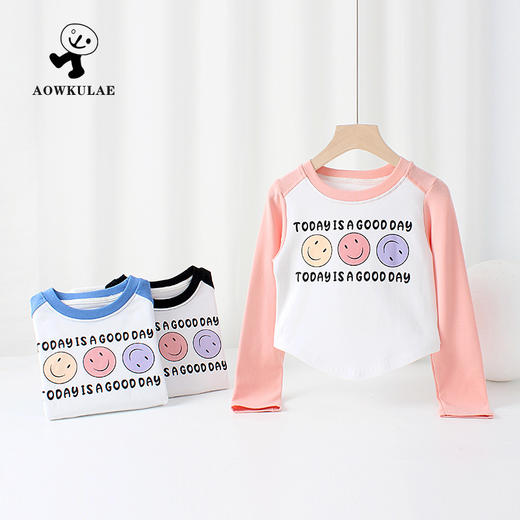 「三款配色」秋冬季新款潮范女童长袖T恤 中大童撞色短款保暖上衣儿童打底衫童装 商品图1