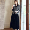 BE09785罗衣复古丝绒黑色高腰半身裙2023冬装新款优雅大摆褶皱裙子 商品缩略图3