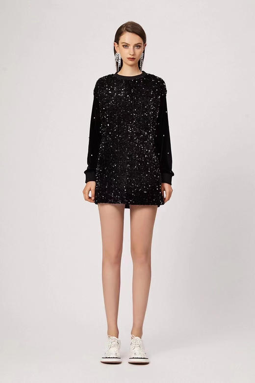 丝绒亮片定位水钻袖卫衣式长上衣 商品图2