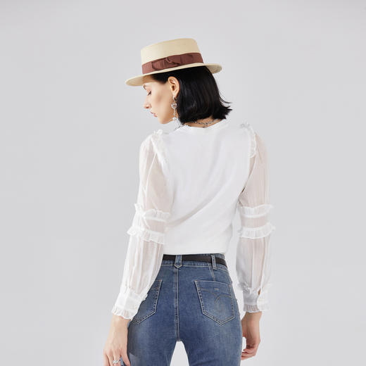 谜底拼接套头针织衫女2023秋款小香风短款修身百搭毛衫233MZ1282 商品图2