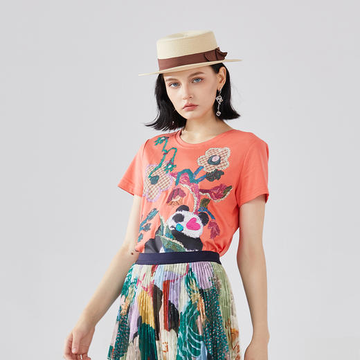 谜底T恤短袖女2023秋季新款学院风趣味绣花修身百搭上衣233MT0019 商品图1