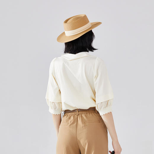 谜底拼接感T恤分袖女2023秋季新款时尚设计感系带领上衣233MT0001 商品图2